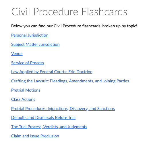 law school flashcards index