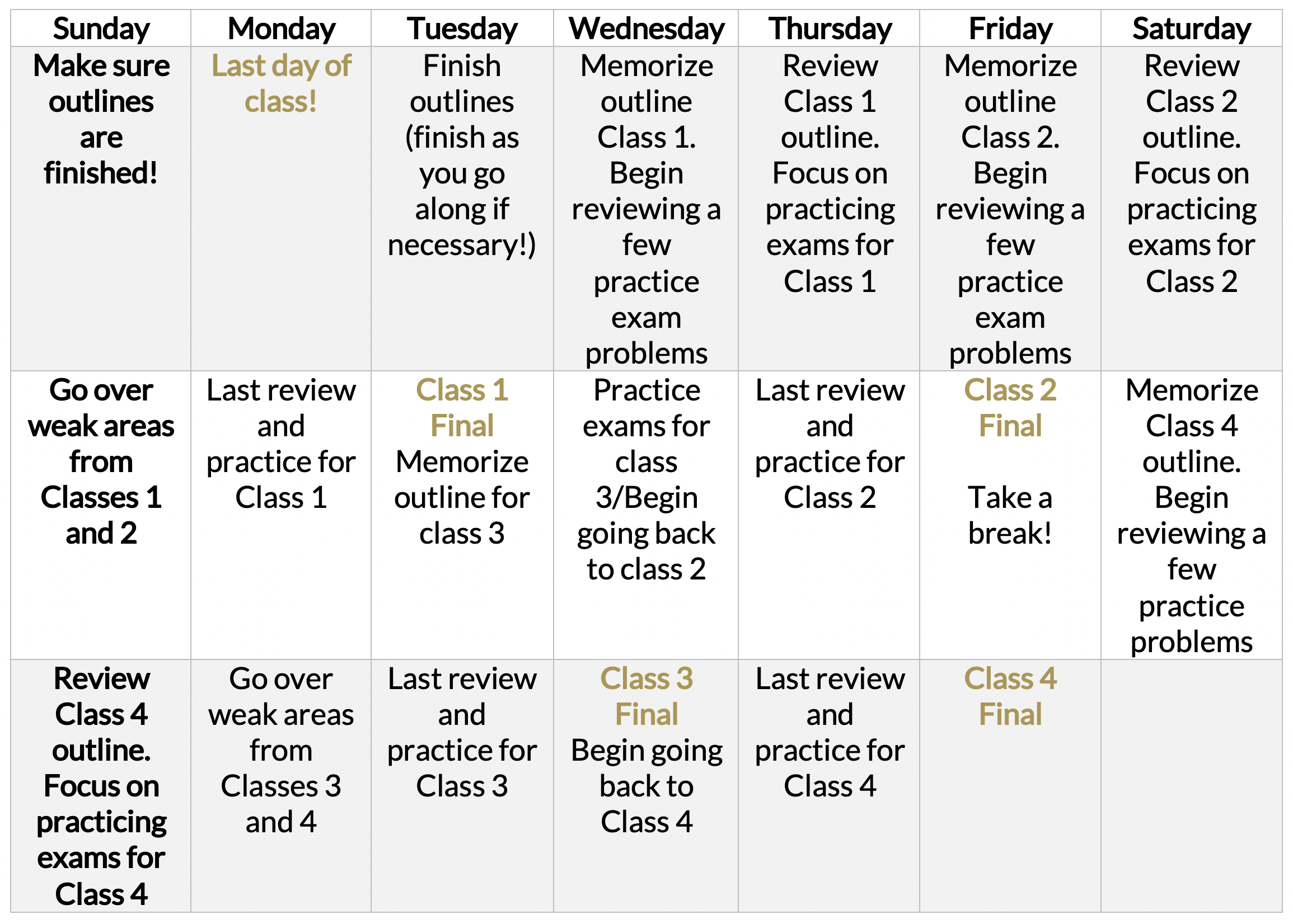 Law School Finals Study Schedule