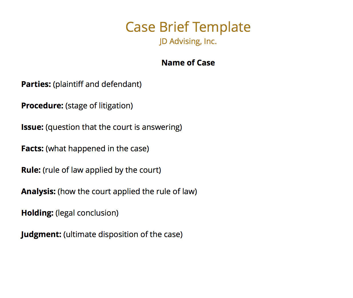What is an example of a law school case brief template? - JD Advising