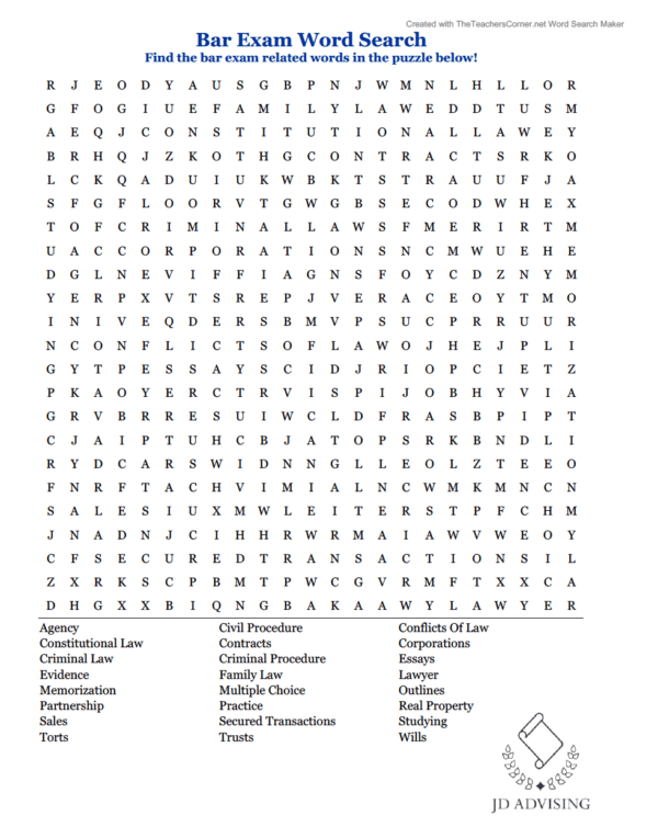 Social Distancing Activity Bar Exam Word Search JD Advising