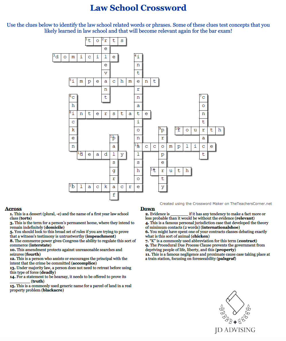 legal crossword puzzle