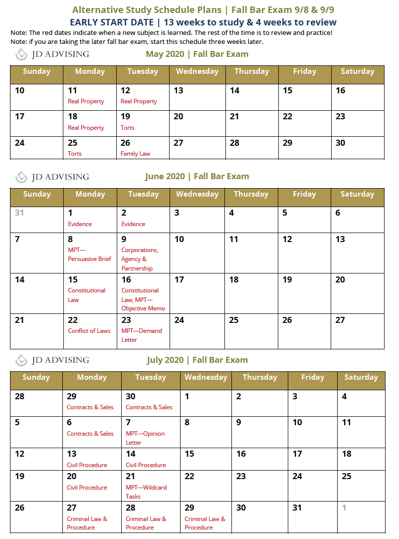 fall bar exam study schedule template, fall bar exam study schedule example