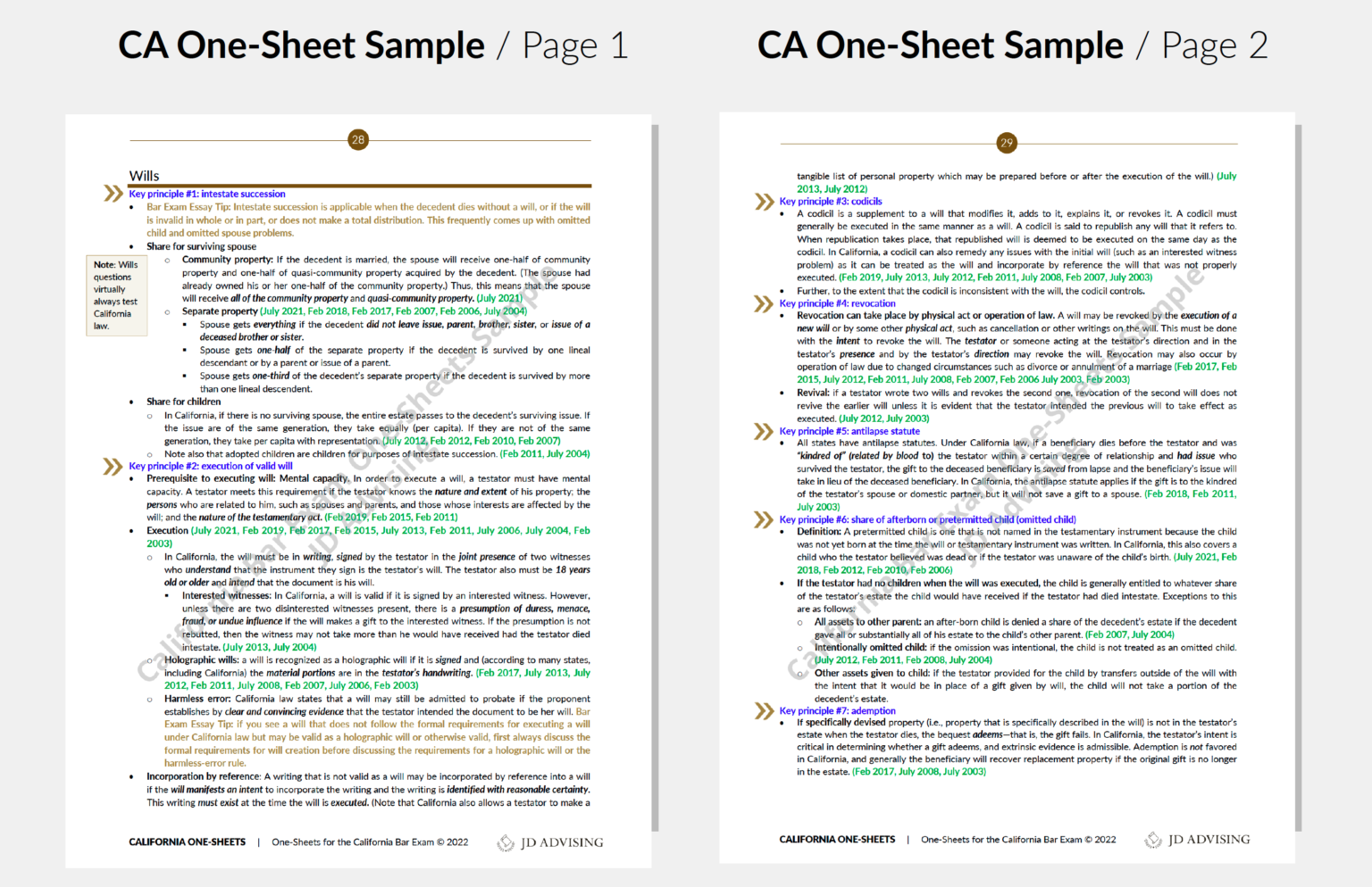 California Bar Exam OneSheets JD Advising