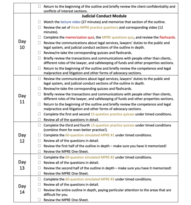 Sample MPRE Study Schedules 1 Week, 2 Weeks and More! JD Advising