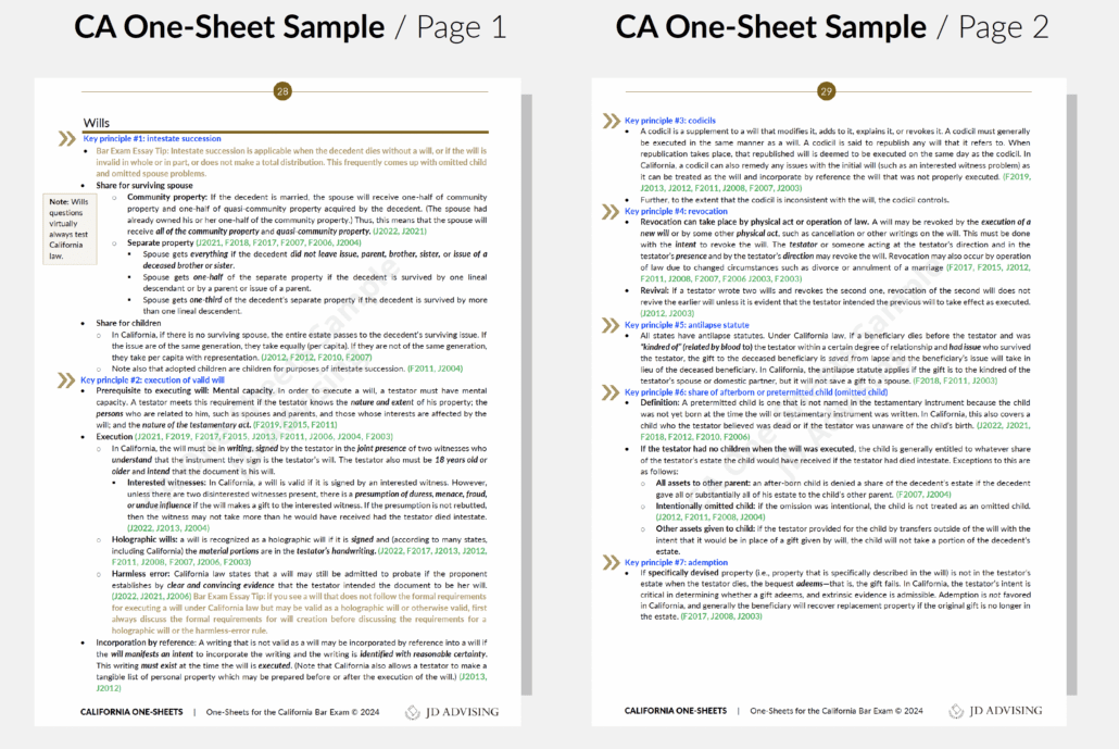 California Bar Exam One-Sheets Sample