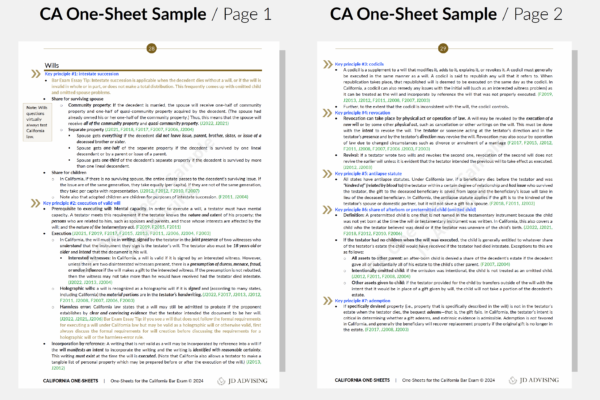 California Bar Exam One-Sheets Sample