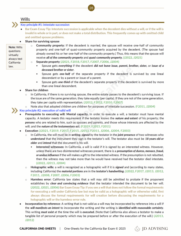 California bar exam one-sheets sample jd advising