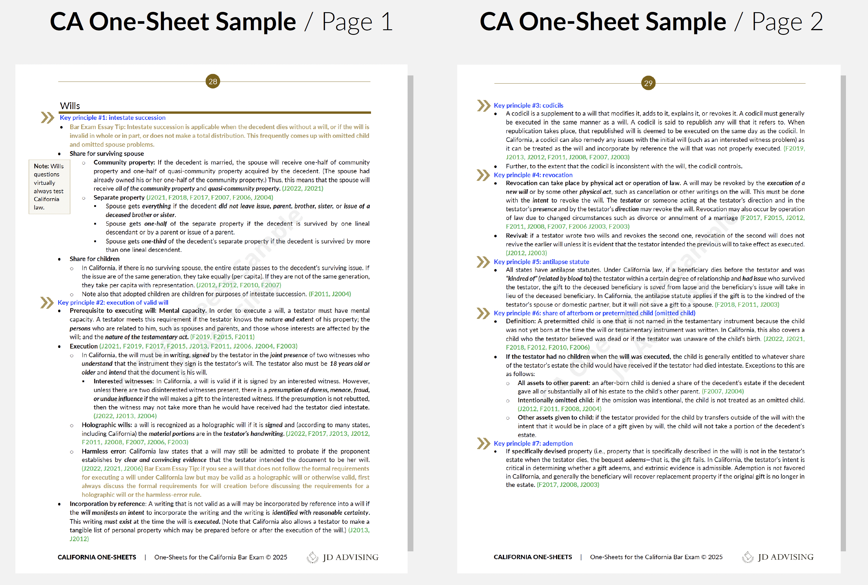 California Bar Exam One-Sheets Sample